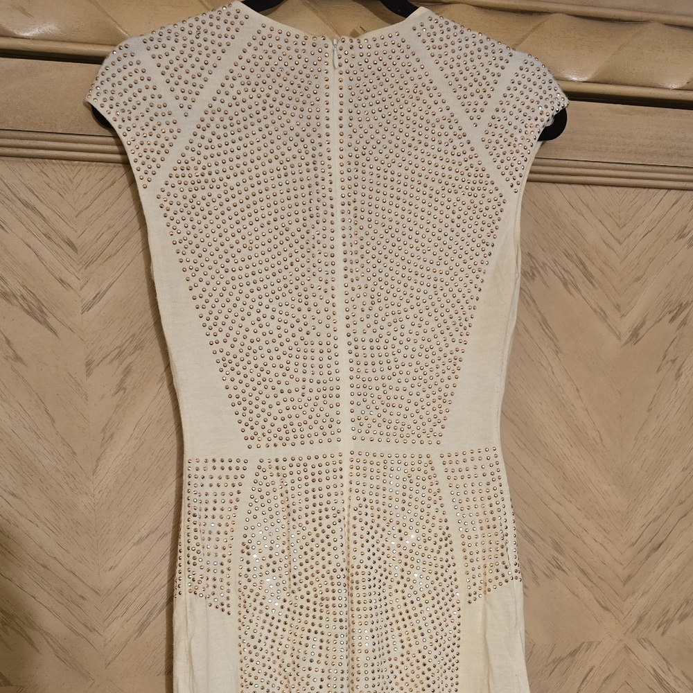 Rebecca Taylor Nailhead rose gold pink studded cream Sheath Dress. Med.Pink/Whit - Picture 8 of 8